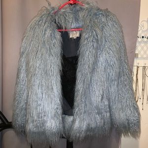 Ann taylor loft ice blue fur coat